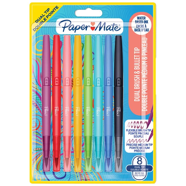 Astuccio 8 colori Flair Dual tip pennarello punta media/brush Papermate