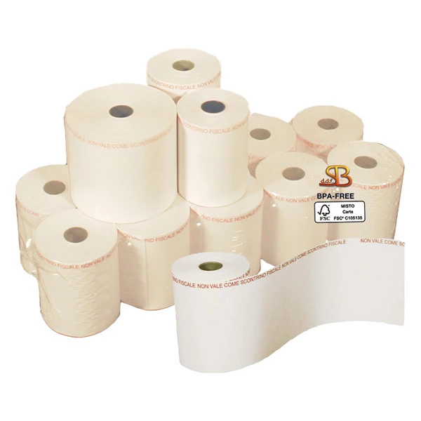 Rotolo per bilancia - 62,5 mm x 38 m - diametro esterno 82 mm - anima 25 mm - 112 gr - carta termica adesiva BPA free - Sabacart - blister 4 pezzi