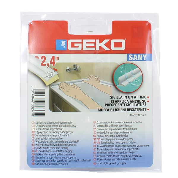 Sigillante adesivo per doccia e lavabi SANY 40mm x 2,4mt bianco Geko