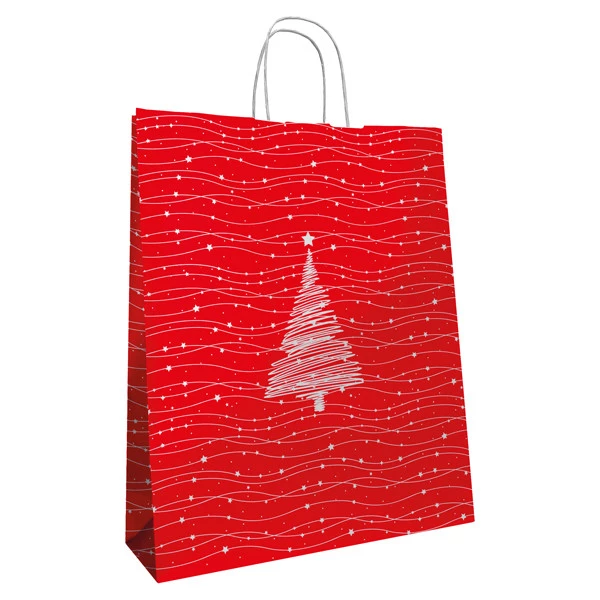 Shopper - maniglie cordino - 22 x 10 x 29 cm - carta kraft - albero natale - Mainetti Bags - conf. 25 pezzi