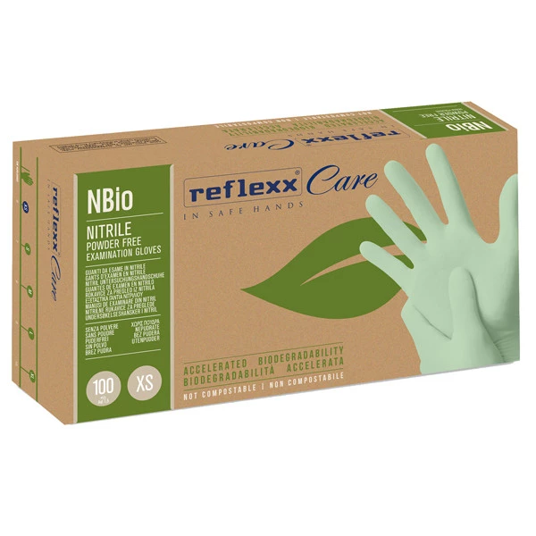 Guanti in nitrile bio - taglia XS - verde pastello - Reflexx - conf. 100 pezzi