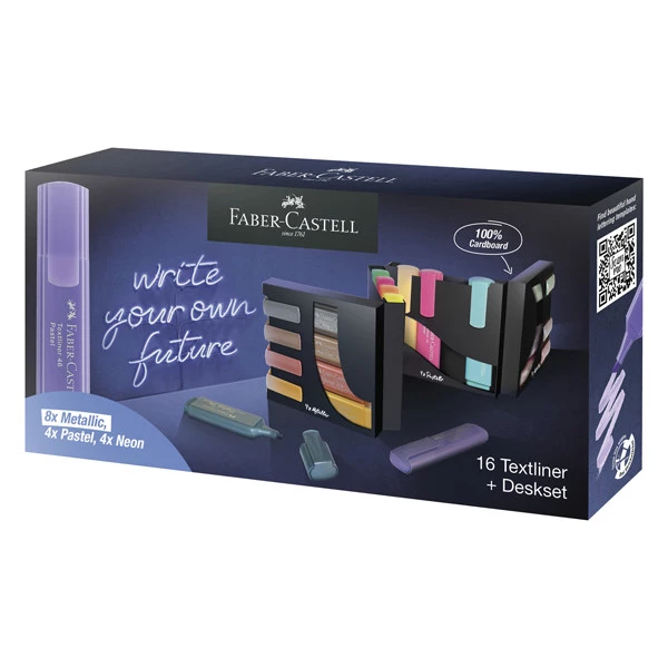 Set da scrivania evidenziatori Textliner 46 - punta a scalpello - tratto 1,0-3,0-5,0 mm - colori assortiti - Faber Castell - conf. 16 pezzi