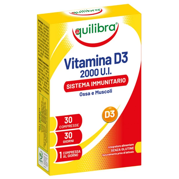 Integratore Vitamina D3 - 2000 UI - sistema immunitario, ossa muscoli - 30 compresse (2,43 gr cad.) - Equilibra