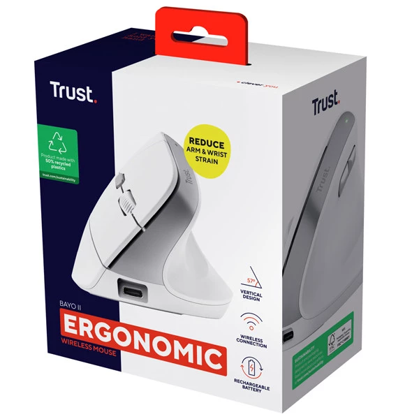 Mouse Ergonomico Bayo II wireless - bianco - Trust