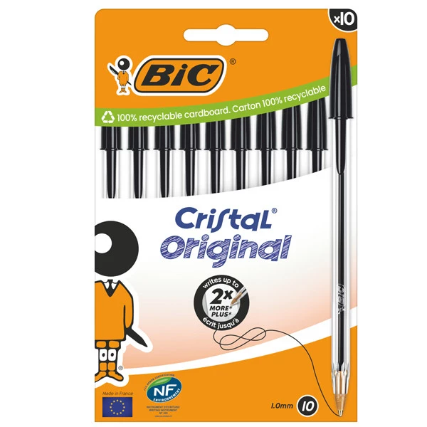 Penna a sfera Cristal - punta media 1,0mm - nero - Bic - conf. 10 pezzi
