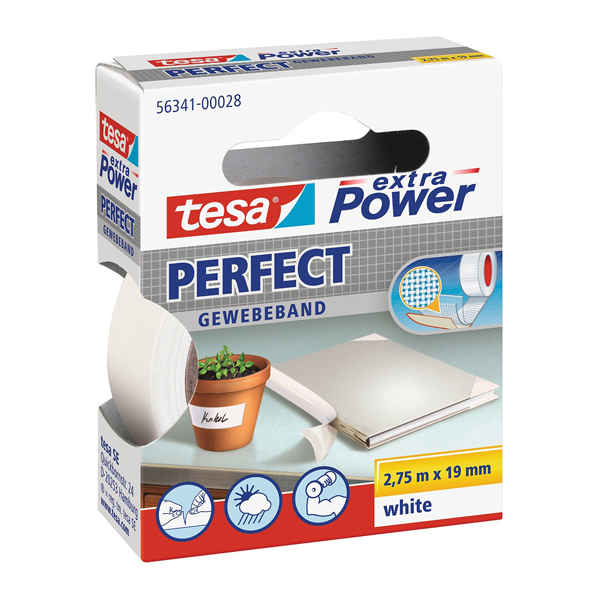 Nastro adesivo telato XP Perfect - 19 mm x 2,7 m - bianco - Tesa