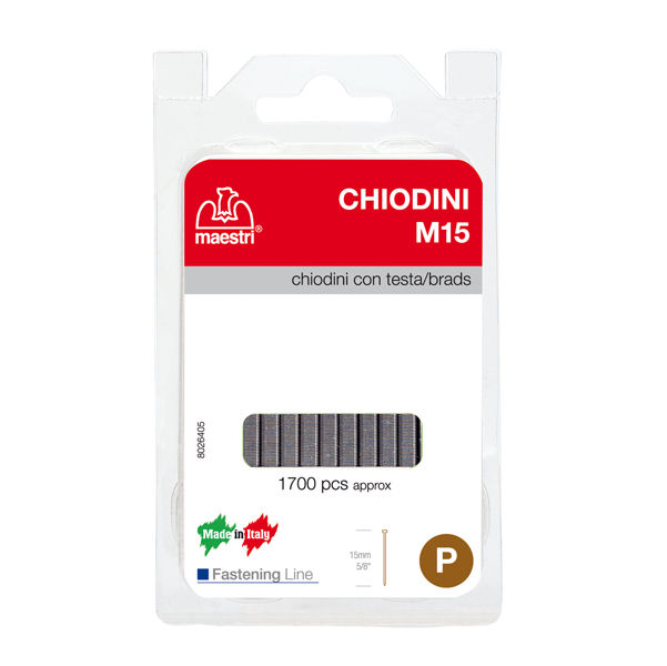 Chiodini M15 per fissatrici - con testa - 15 mm - acciaio - Romeo Maestri - conf. 1700 pezzi