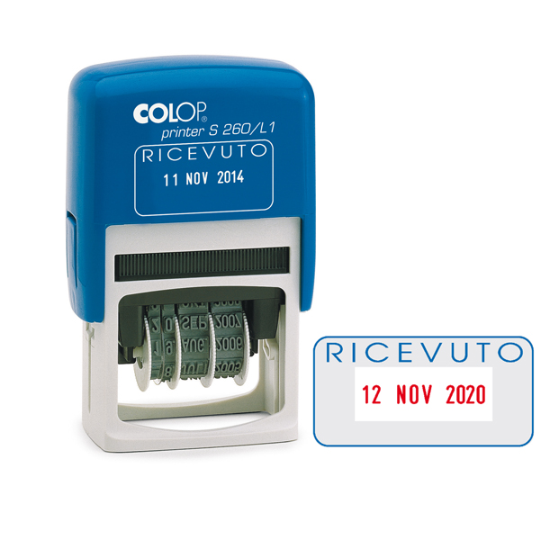 Timbro S260/L1 Datario + RICEVUTO - 4 mm - autoinchiostrante - bicolore - Colop