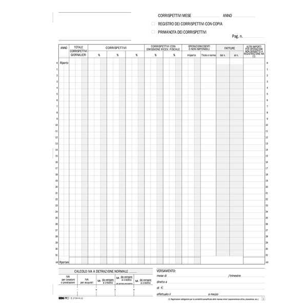 Registro prima nota Iva corrispettivi - 13/13 fogli