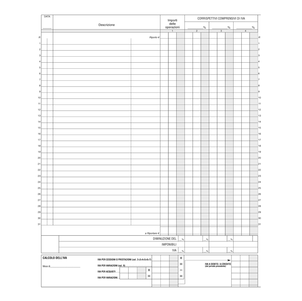 Registro Iva corrispettivi - 31 x 24,5cm - 15pg - numerate 