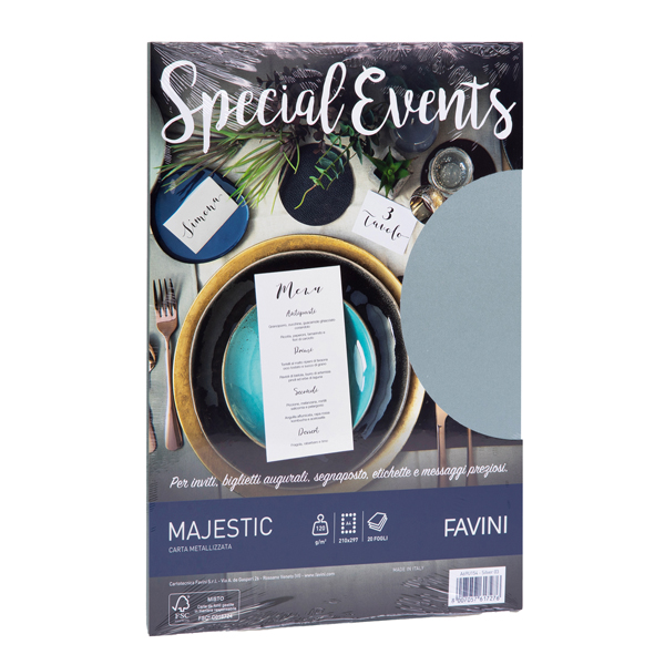 Carta metallizzata Special Events - A4 - 120 gr - argento - Favini - conf. 20 fogli