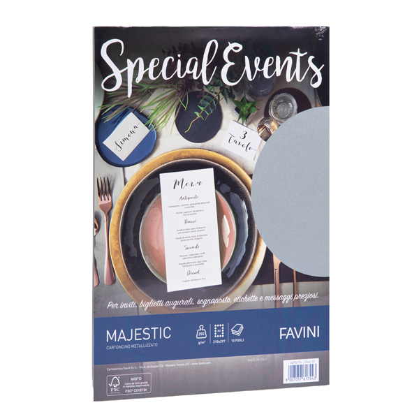 Carta metallizzata Special Events - A4 - 250 gr - argento - Favini - conf. 10 fogli