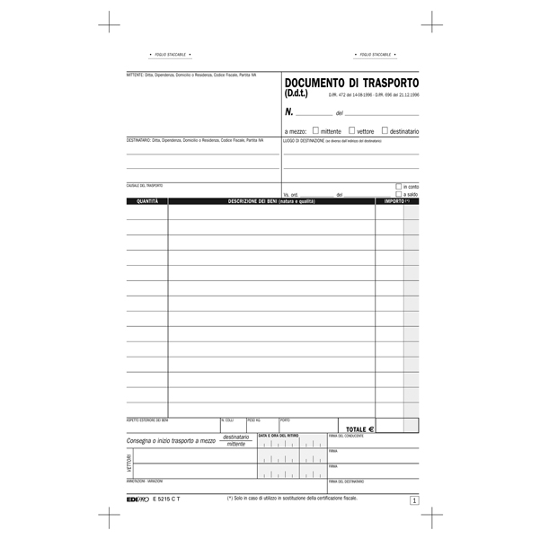 DDT DOCUMENTO DI TRASPORTO a 2 copie autoricalcanti 