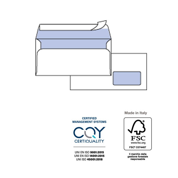 Busta SILVER90 STRIP LASER FSC - bianca - internografata - con finestra - 110 x 230 mm - 90 gr - Pigna - conf. 500 pezzi