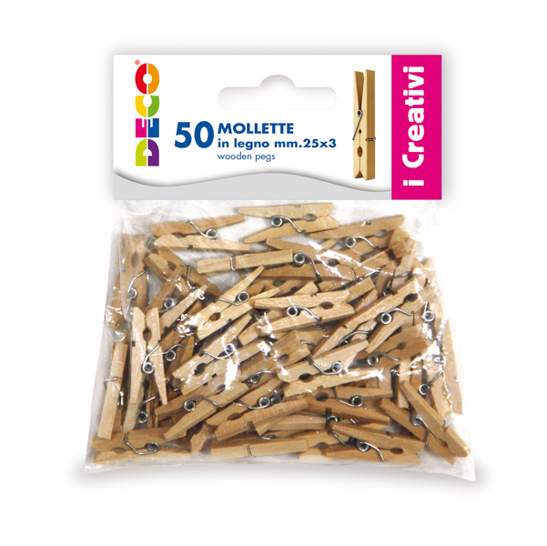 Mollettine mini - in legno - colore naturale - 25 mm - Deco - conf. 50 pezzi