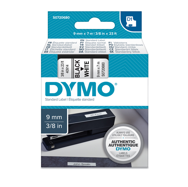 Nastri Dymo D1 - 9 mm x 7 mt - nero/bianco - Dymo - value pack 10 pezzi