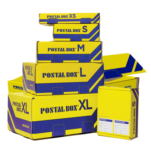 Scatola spedizioni Postal Box - S - 26 x 19 x 10 cm - giallo/blu