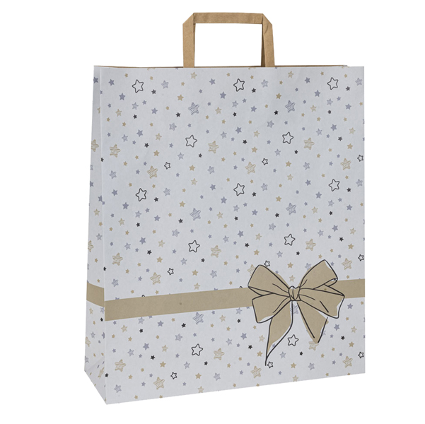 Shoppers - con maniglie piattina - carta - 22 x 10 x 29 cm - fantasia stellata - bianco - Mainetti Bags - conf. 25 pezzi