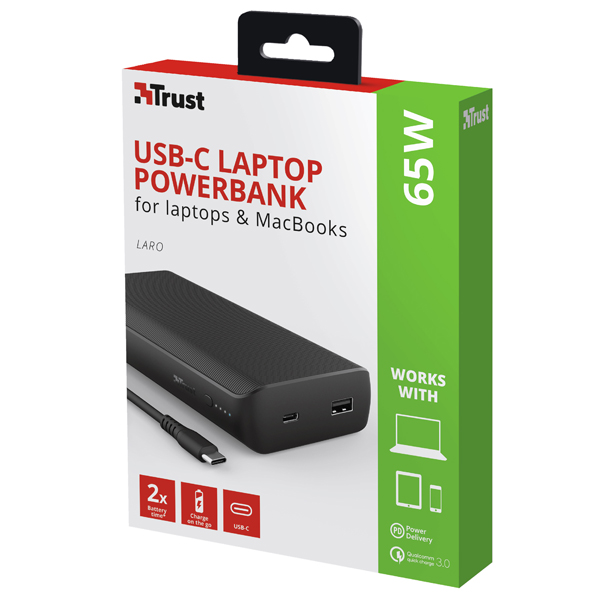 Trust Laro Power Bank 20000 mAh 65 W, Caricabatterie Portatile, Powerbank,  Pacchetto Caricatore Portatile per Laptop USB-C, MacBook, Chromebook :  : Informatica