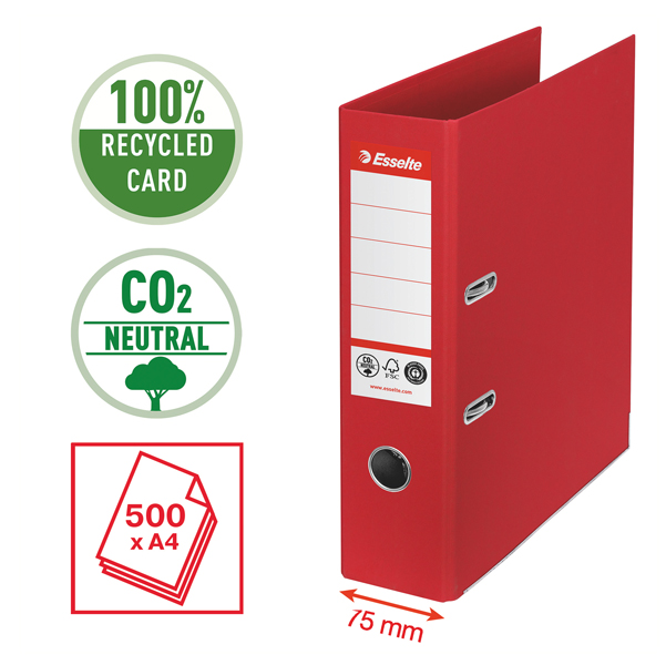 Registratore a leva - CO2 neutral - A4 - dorso 75 mm - rosso - Esselte