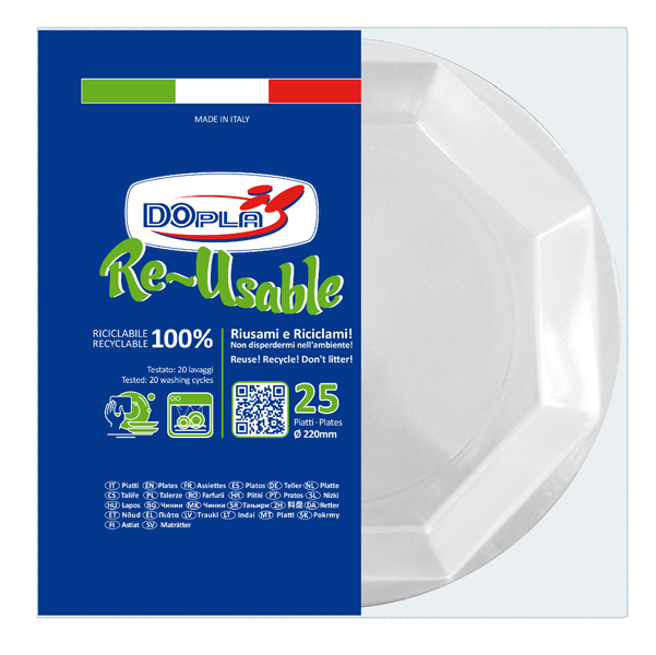 Piatto fondo - PS reuse - D 220 mm - bianco - Dopla - conf. 25 pezzi