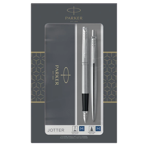 Gift Set DUO - Jotter stainless steel CT sfera + stilografica - punta media - Parker