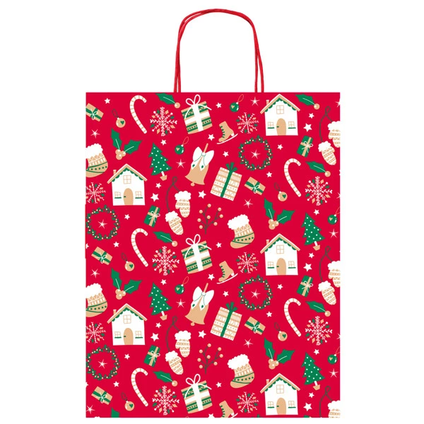 Shopper in carta kraft - con manici - 16 x 21 x 8 cm - fantasia natale - Sadoch