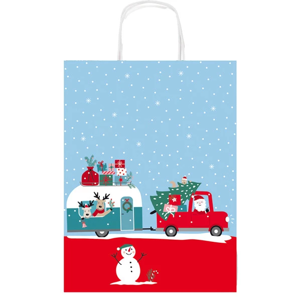 Shopper in carta kraft - con manici - 16 x 21 x 8 cm - fantasia natale - Sadoch