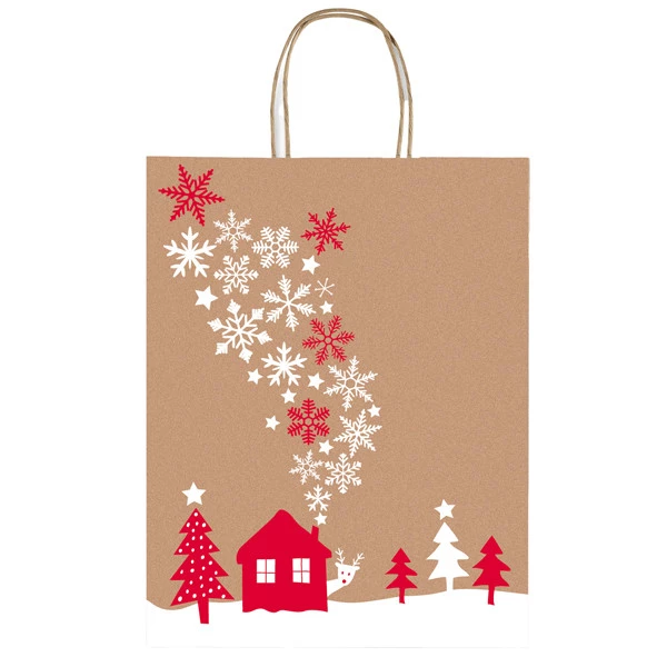 Shopper in carta kraft - con manici - 16 x 21 x 8 cm - fantasia natale - Sadoch