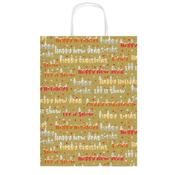 Shopper in carta kraft - con manici - 16 x 21 x 8 cm - fantasia natale - Sadoch