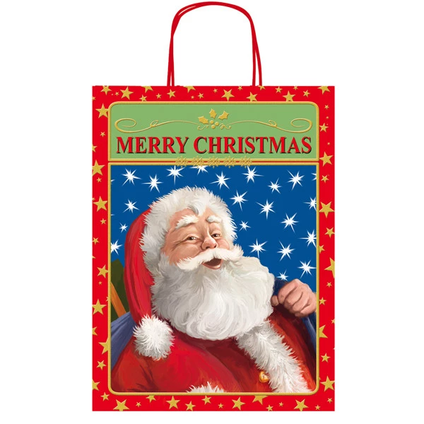 Shopper in carta kraft - con manici - 26 x 34,5 x 12 cm - fantasia natale - Sadoch