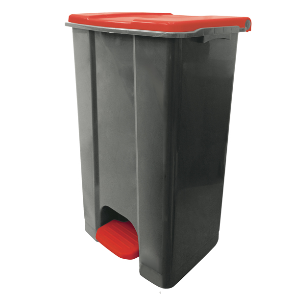 Contenitore mobile Ecoconti - a pedale - 80 L - plastica riciclata - grigio/rosso - Medial International