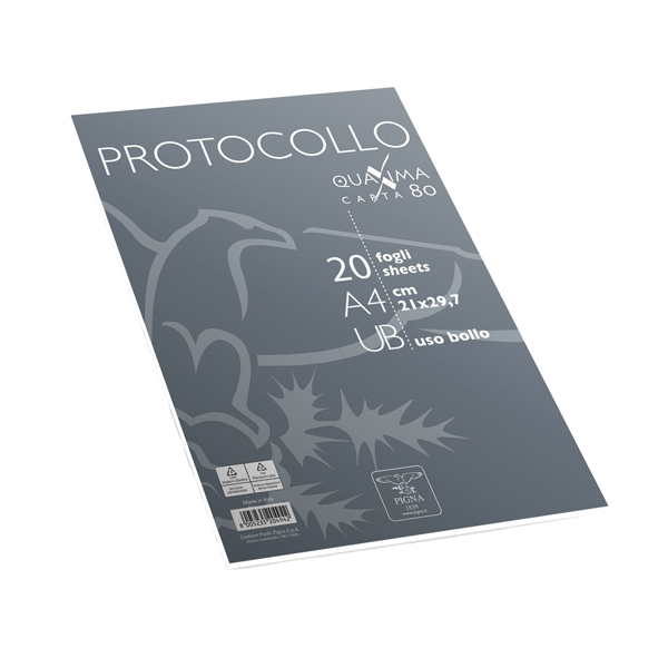 Fogli protocollo - uso bollo - A4 - 80 gr - Pigna - conf. 20