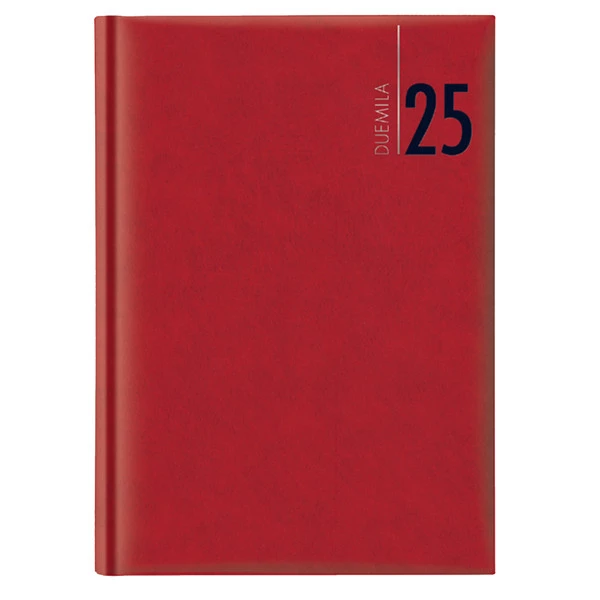 Agenda giornaliera 2025 - copertina in carta imbottita - 14,5 x 20,5 cm - rosso