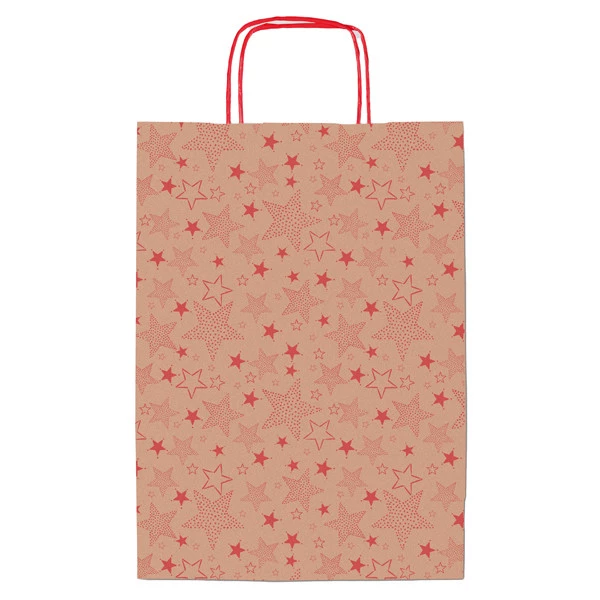 Shopper natale - 16 x 8 x 21 cm - carta kraft - fantasia stelline - rosso - Sadoch