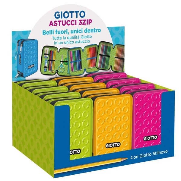 Astuccio 3 zip collezione Stilnovo - 19,5 x 7,5 x 12,9 cm - PL- colori neon assortiti - Giotto