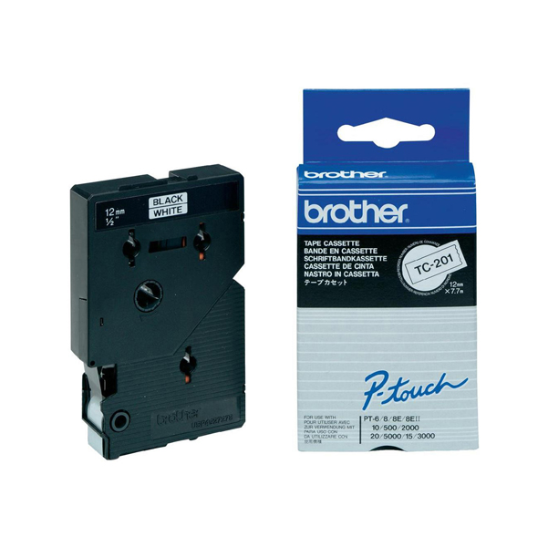 Brother - Nastro - Bianco/Nero - TC201 - 12mm x7,7mt