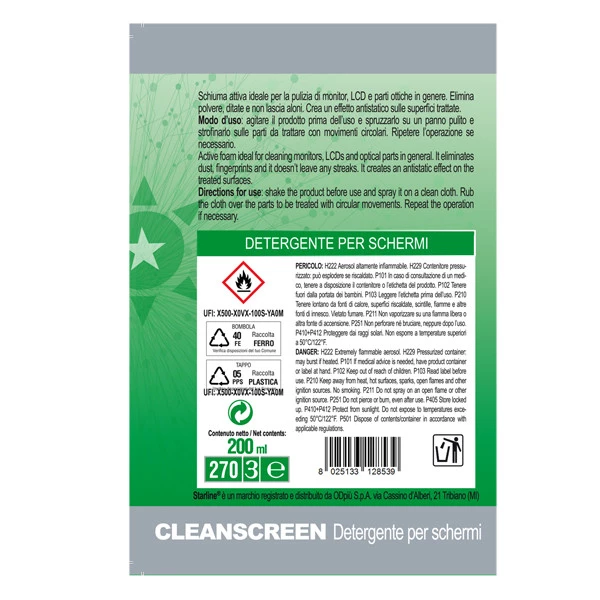 Detergente in schiuma Clean Screen - per monitor e tastiere - 200 ml -Starline