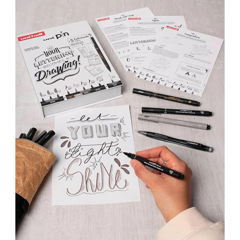 Uni Pin Starter Kit Calligrafia Lettering 8 Pezzi Uni-Ball