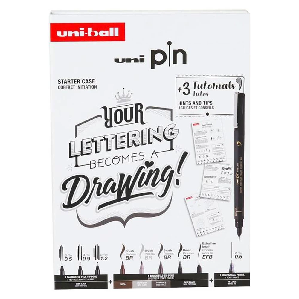 Uni Pin Starter Kit Calligrafia Lettering 8 Pezzi Uni-Ball