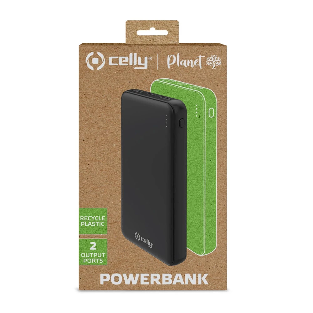 Power Bank Nero 10000 mah CELLY GRSPB10000 100% Plastica Riciclata