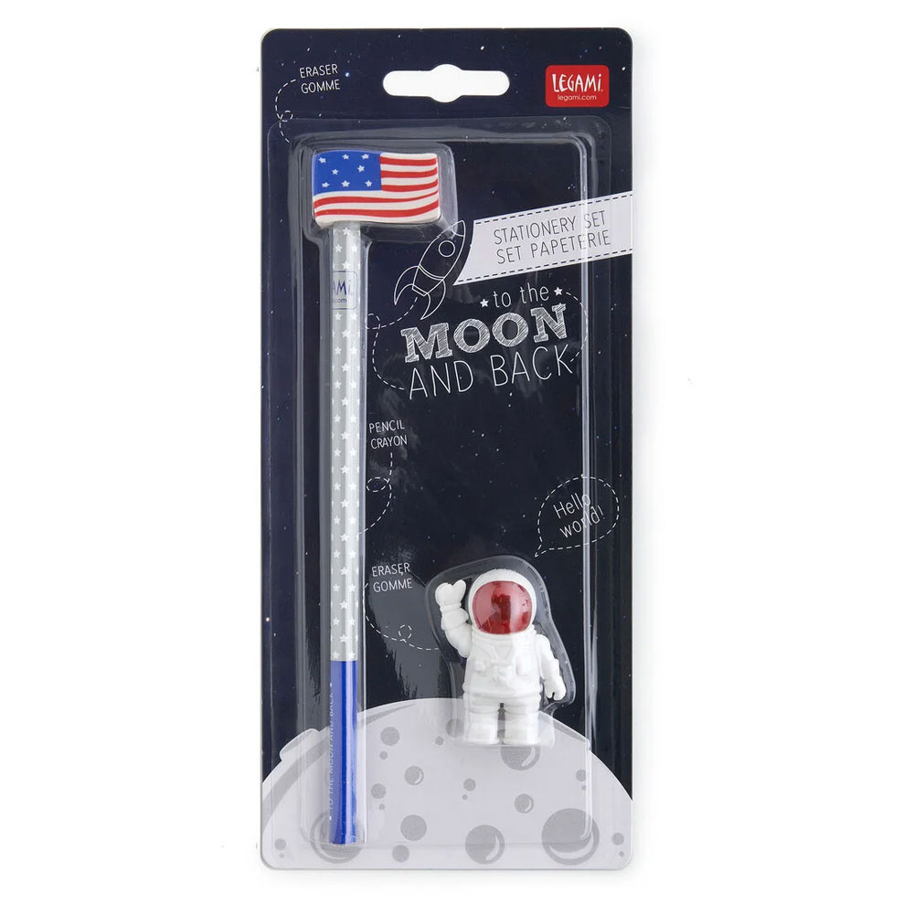 Set 1 Matita e 2 Gomme Space Legami To the Moon and Back