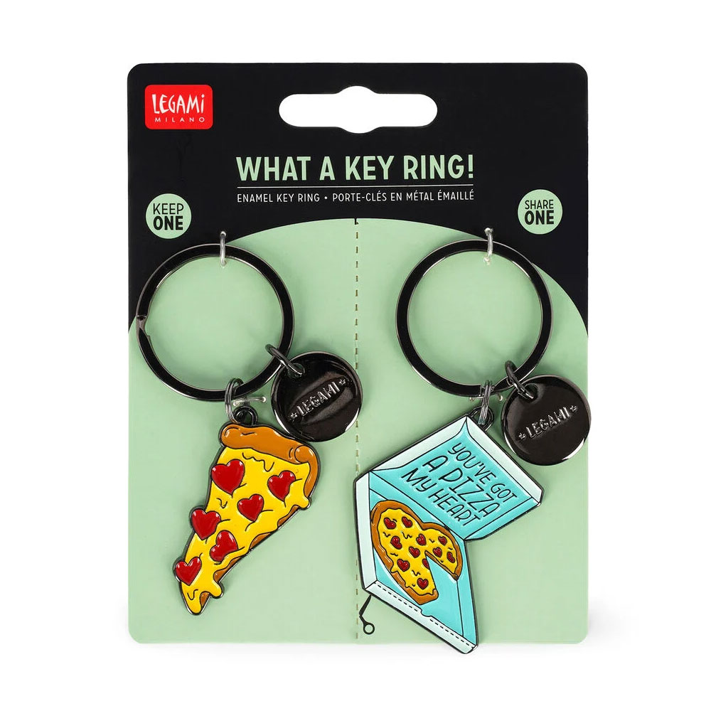 Set di 2 Portachiavi Metallo Smaltato Pizza Legami What a Key Ring