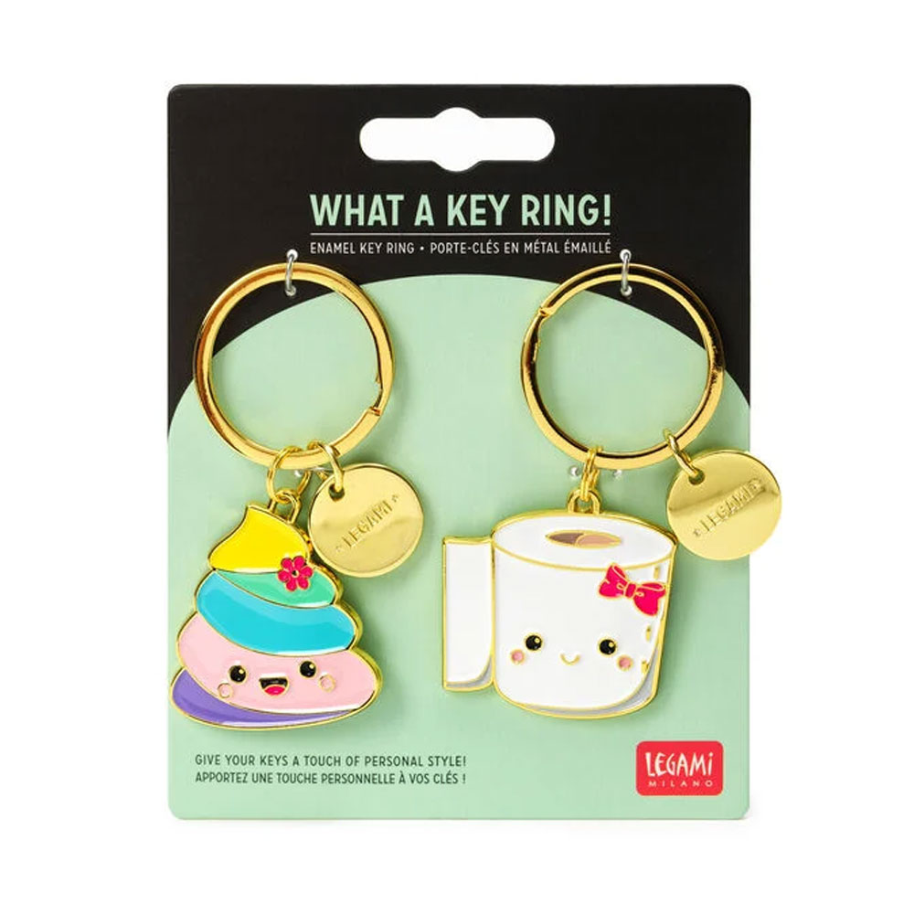 Set di 2 Portachiavi Metallo Smaltato Poo Legami What a Key Ring!