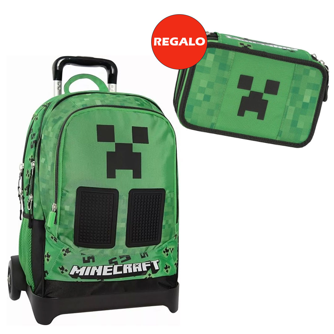 Trolley Minecraft Pixel Zaino Scuola con Astuccio 3 Zip in REGALO